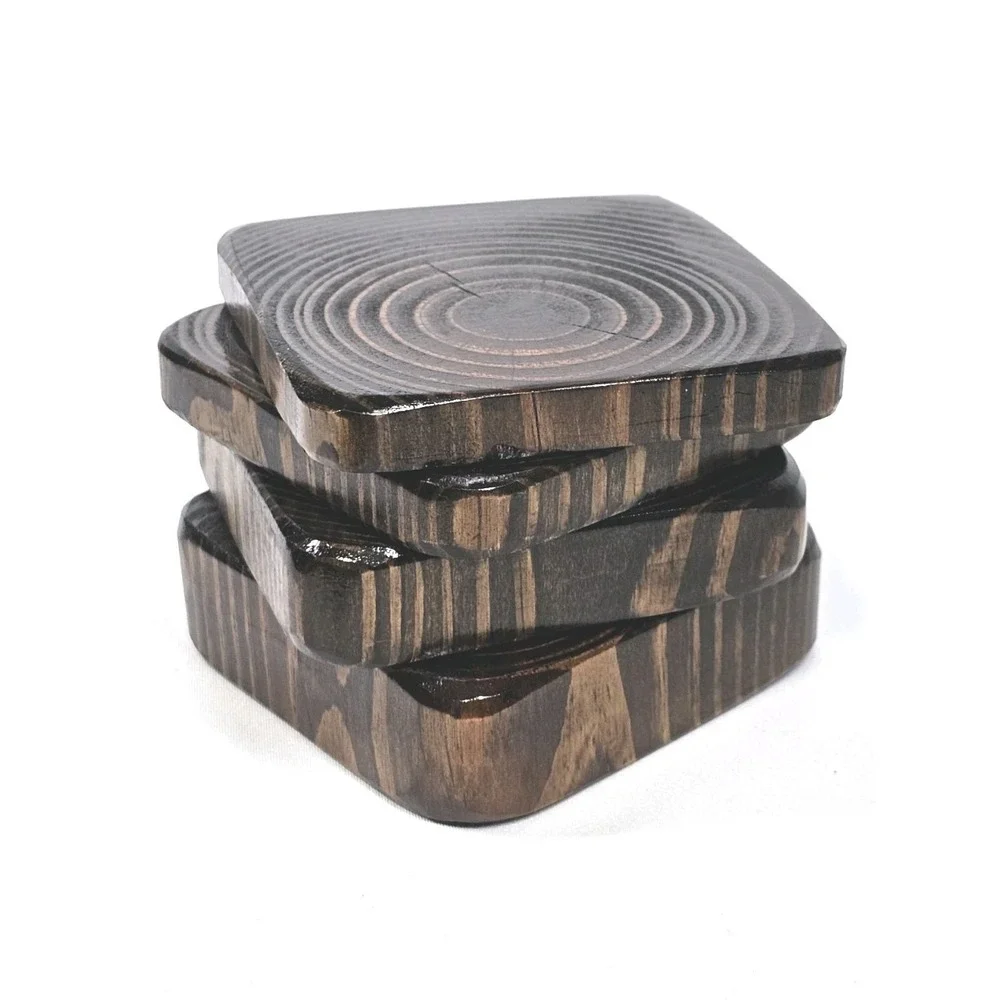 Set of 4 Multi-size Handmade Rustic Wooden Square Drink Coasters Table Protector